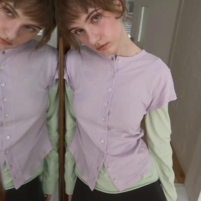 버튼업 셔링 반팔티_4Color