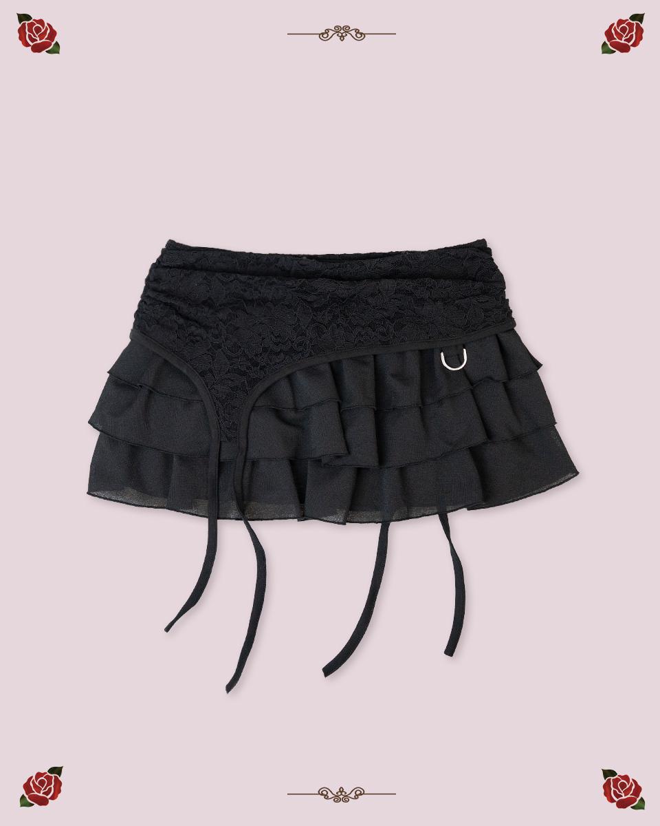 [4/14발송] LACE GATER FRILL SKIRT [BLACK]