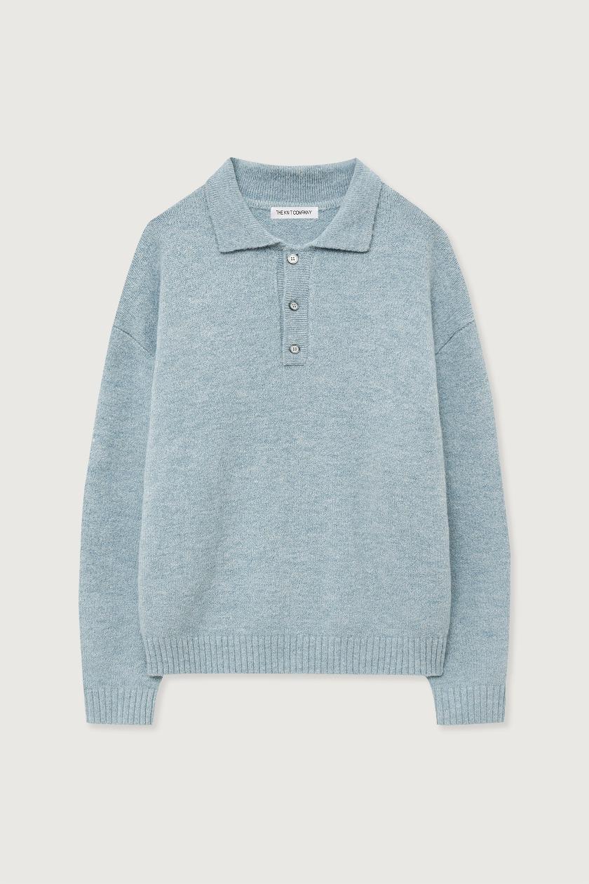 헤어리 울 카라 니트 - 스카이블루