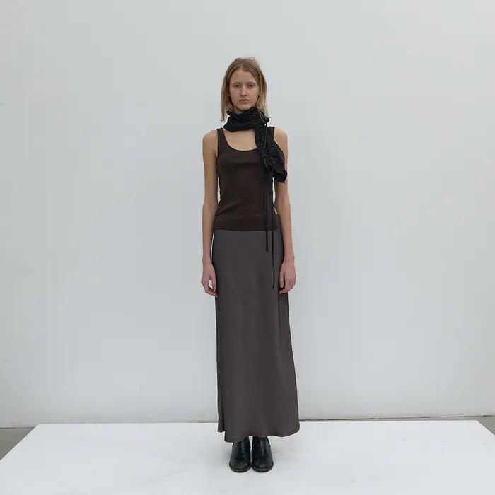 (6차 REORDER) SATIN MAXI SKIRT IN DEEP BROWN