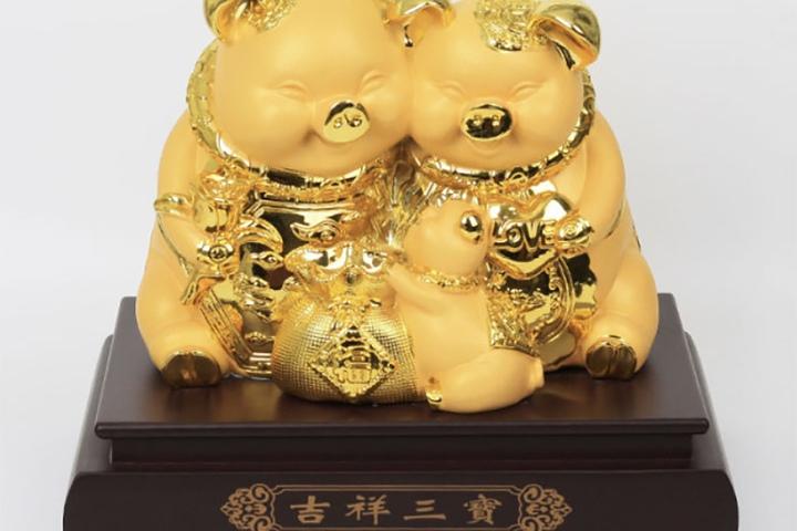 황금 복돼지가족 저금통 장식품 3size