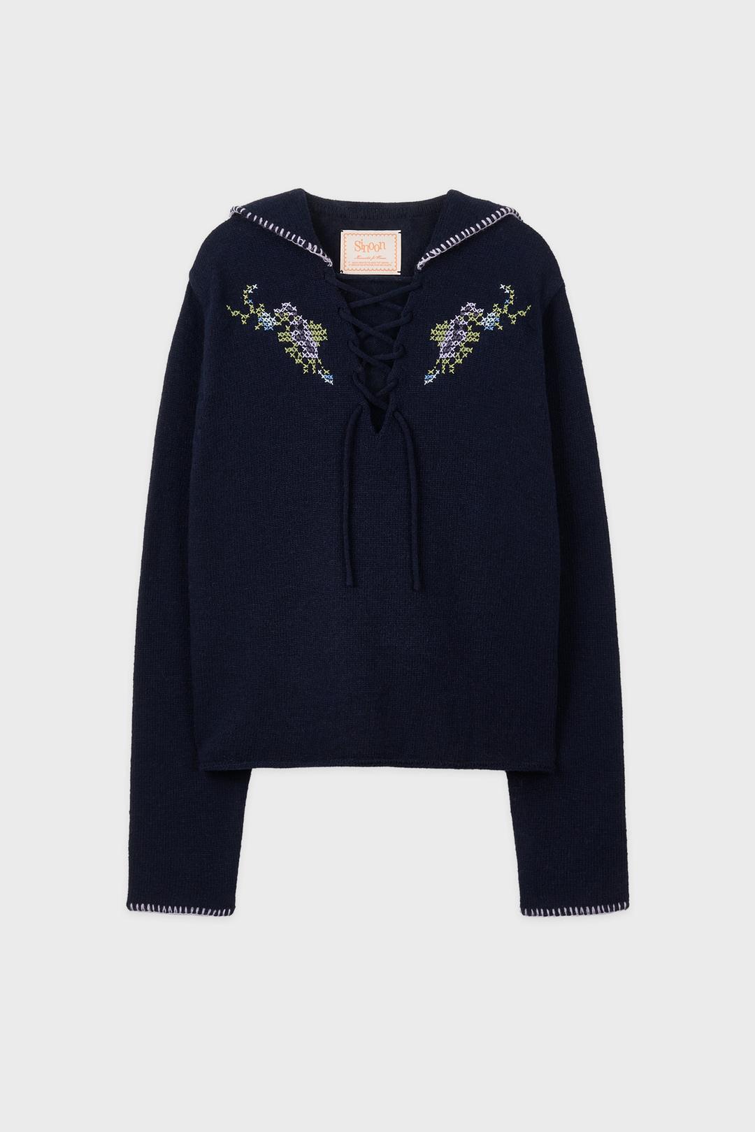 SN Rose Lace-up Collar Knit (Navy)