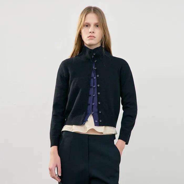 HIGH NECK KNIT CARDIGAN_BLACK_LW251KN03BK