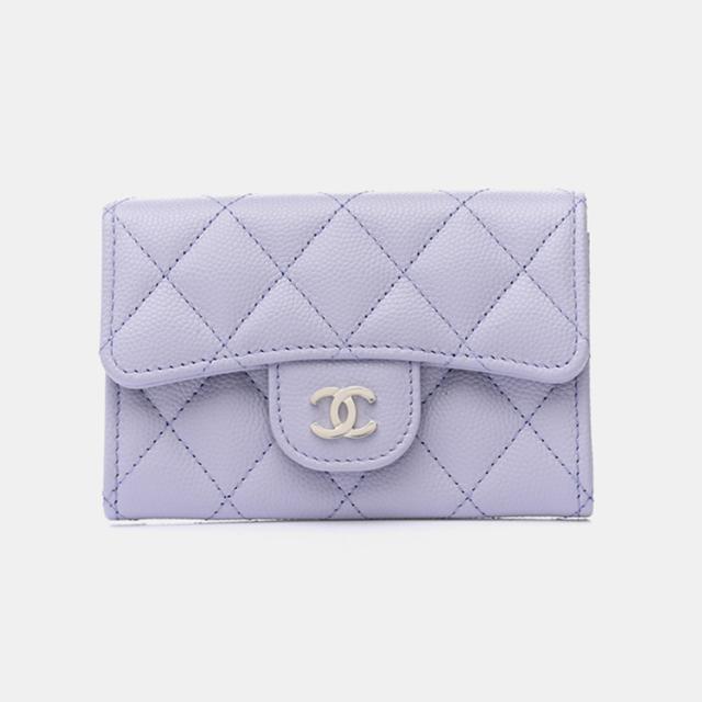 [샤넬] 클래식 카드홀더 Caviar Quilted Flap Card Holder Wallet Light Purple