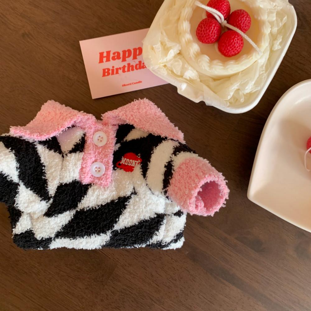 블랙 & 핑크 뽀글이 카라 티셔츠 / 강아지겨울옷 반려견옷