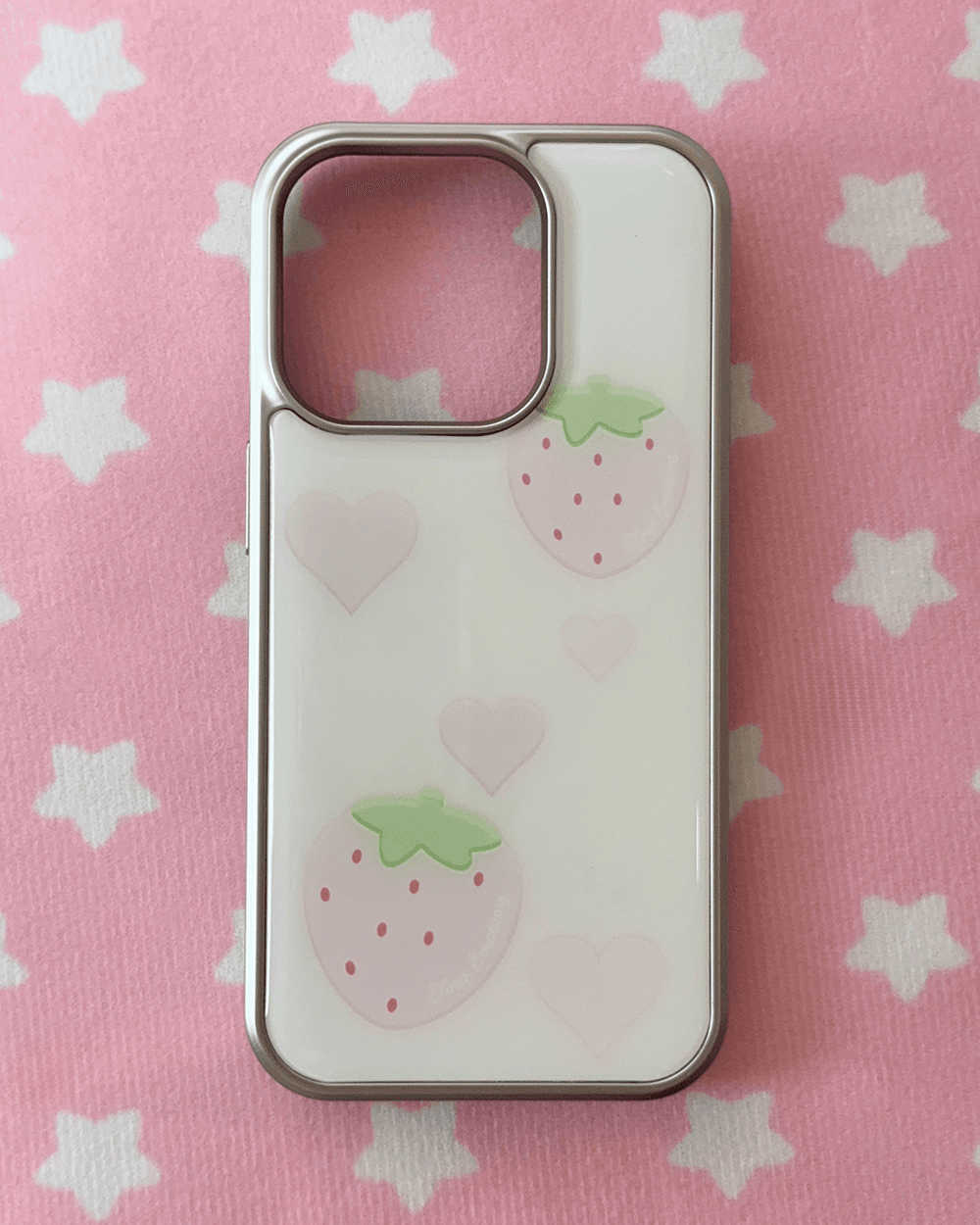 strawberry heart silver frame case