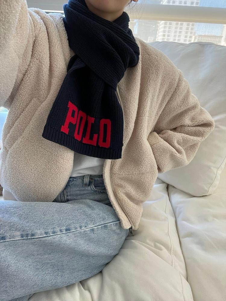 폴로 랄프로렌 보이즈 로고 코튼 머플러 네이비 레드/