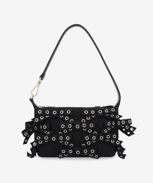 스몰 버터플라이 보우 아일렛 믹스 데님 토트백 - 블랙 / A6625099