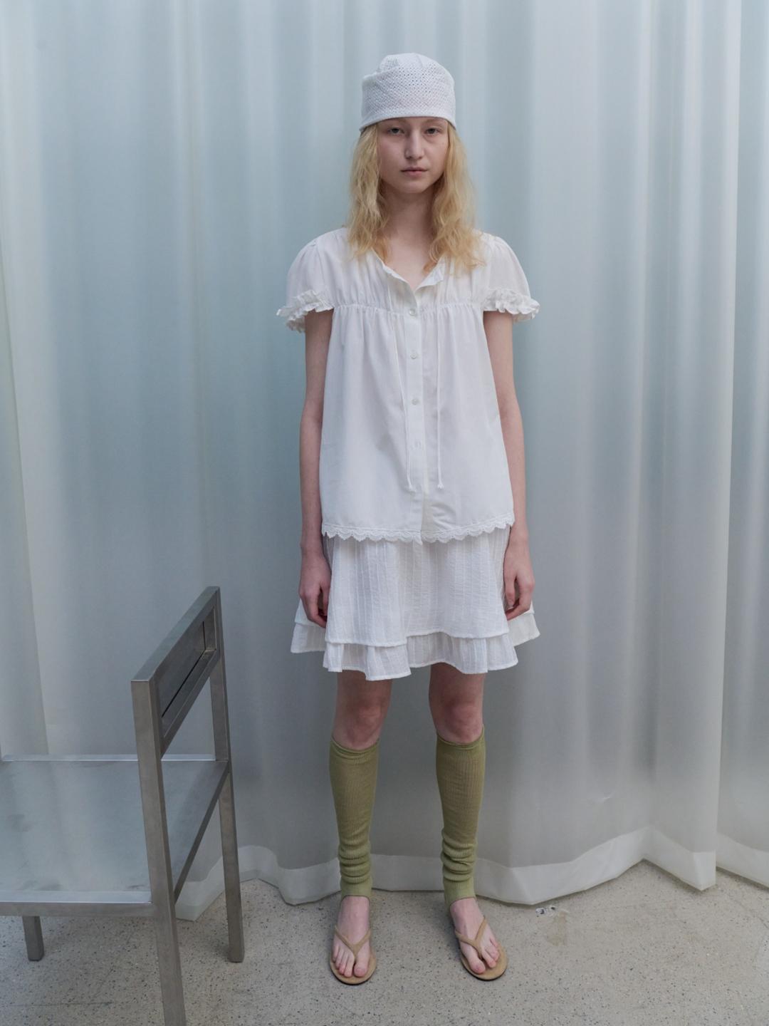 Double Layer Flared Mini Skirt (Ivory)