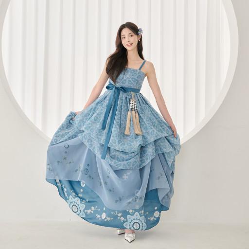 리슬 태조어진 여밈 한복드레스 더스티블루 웨딩 생활한복