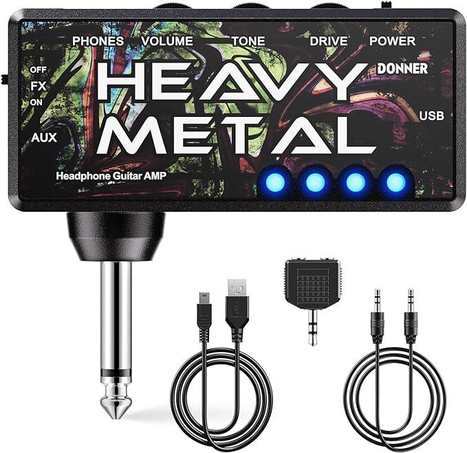 Donner Guitar Headphone Amp Heavy Metal USB Rechargeable Mini Pocket Headphone Amplifier for Electric Guitar
