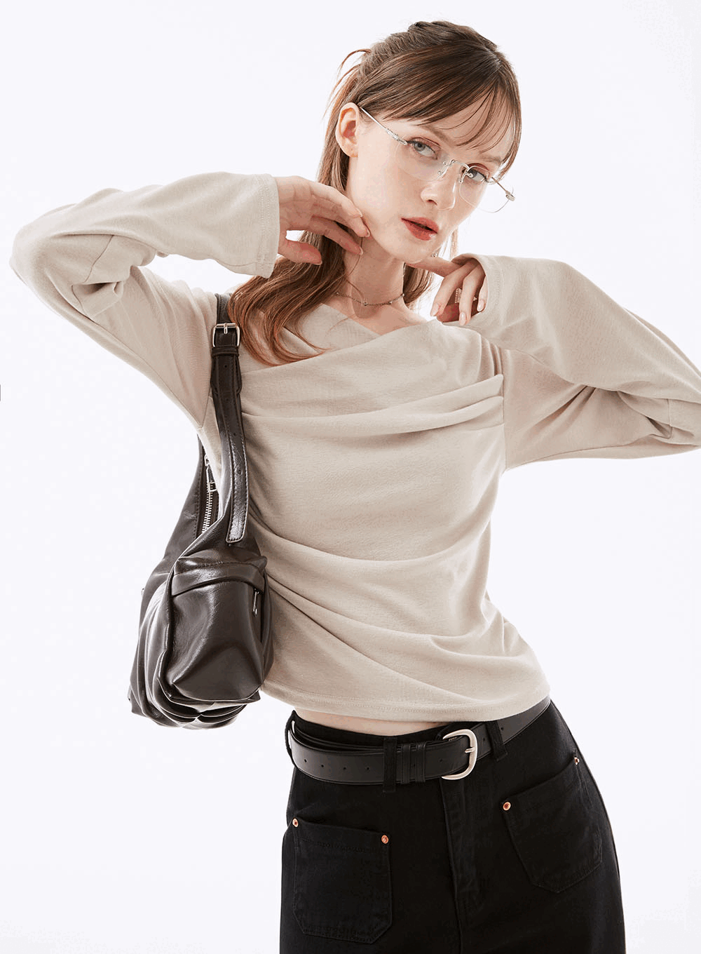 플릭 드레이프 셔링 긴팔티