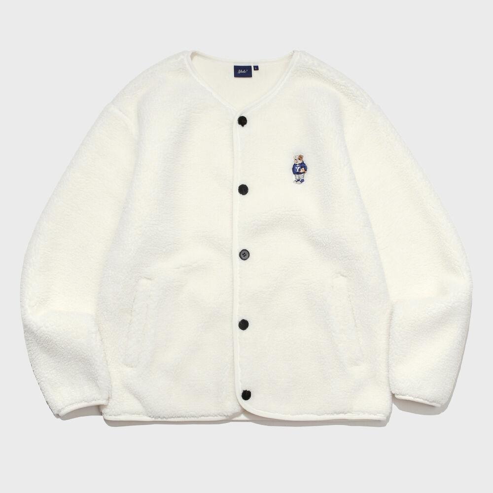 EMBROIDERY UNIERSITY DAN NO COLLAR BOA FLEECE JACKET IVORY