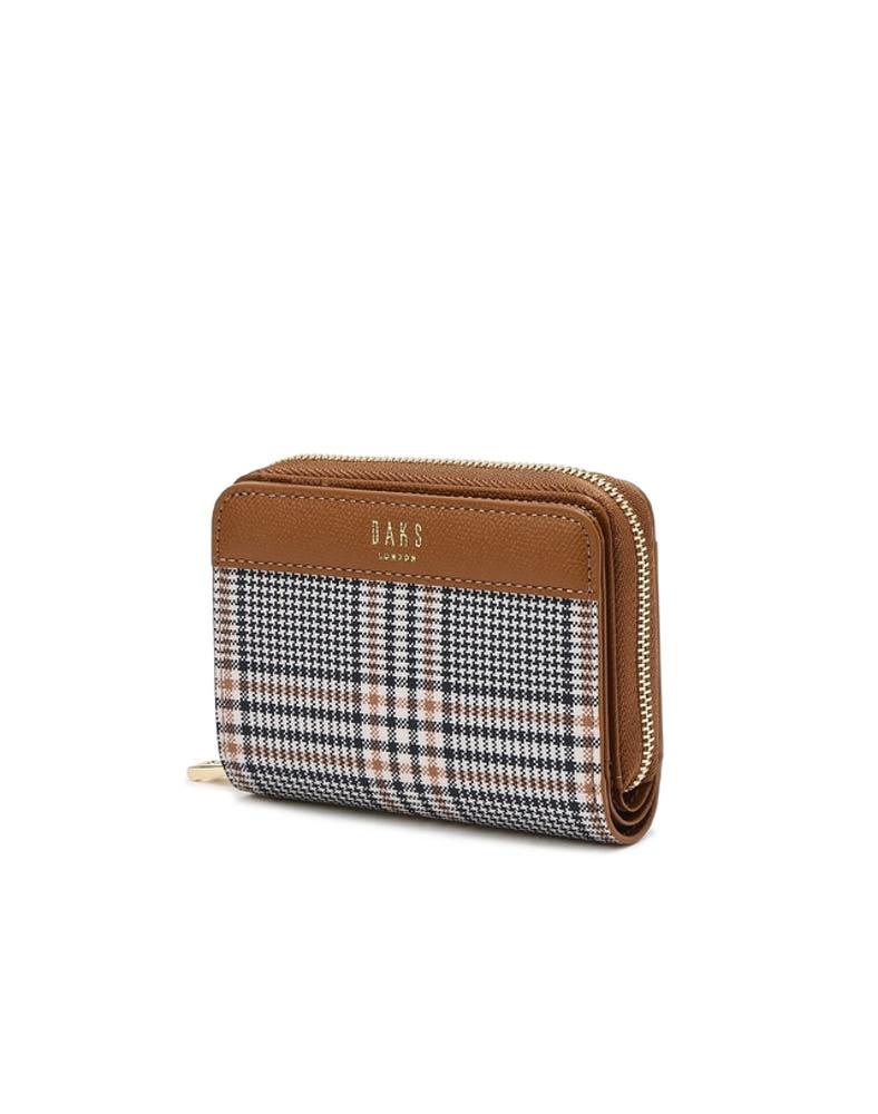 [N도착보장] 닥스 액세서리 [JEANNE] 브라운 체크배색 가죽 지퍼카드지갑 DCWA5E967W2