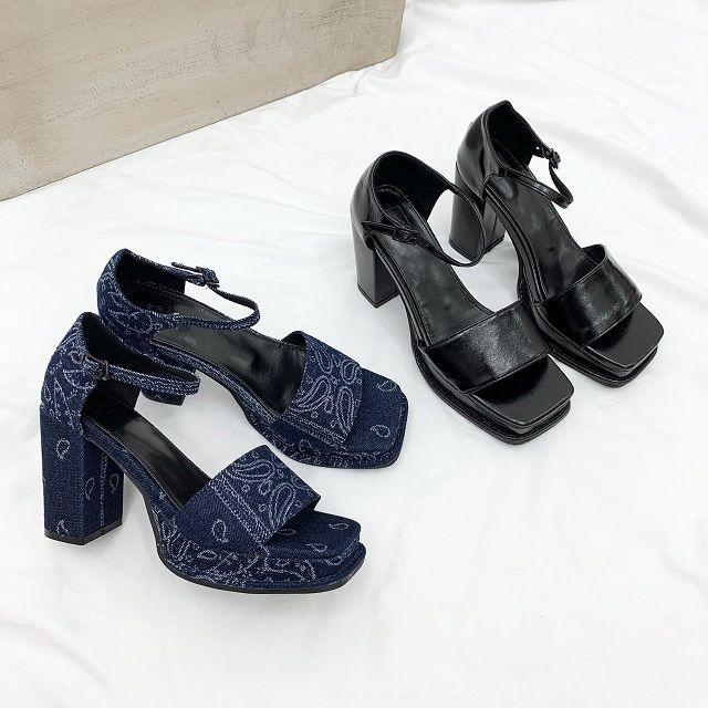 유니크 메리제인 청키힐 가보시 통굽 스트랩 샌들힐 9cm