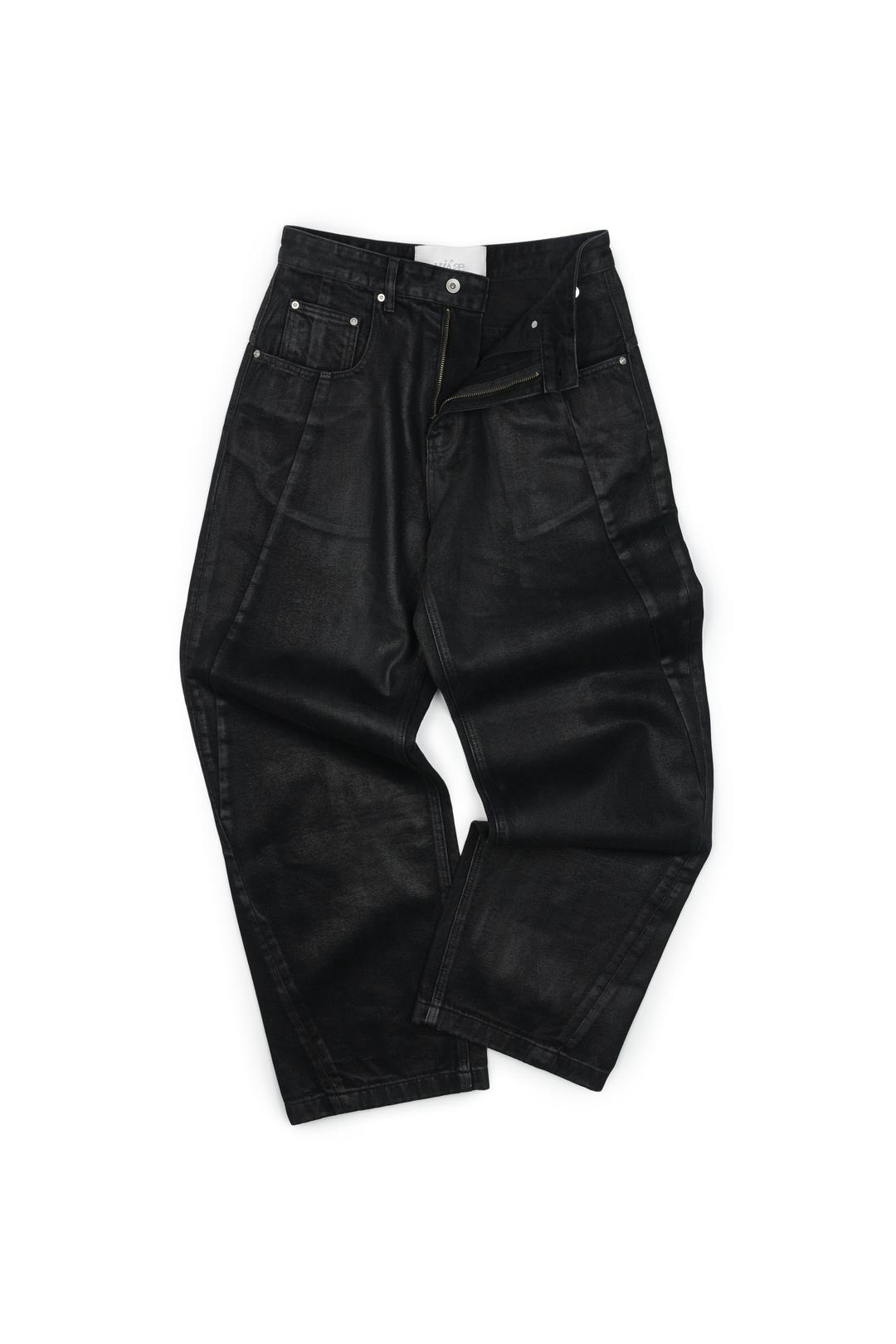 Aslant Denim Coating Pants Black