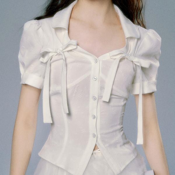 Slimming Ribbon Lace-Up Shirt