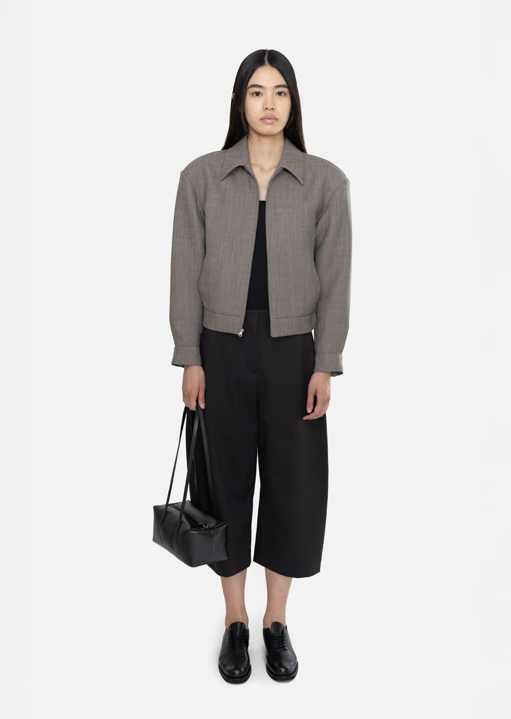 Wool Crop Zip-up Jumper, Grey Beige