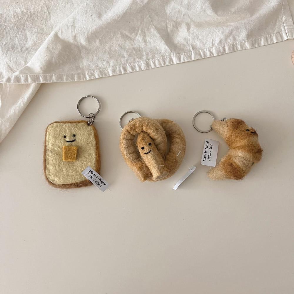 [리틀디어] 빵 양모 펠트 울 키링 열쇠고리 (3 Types)