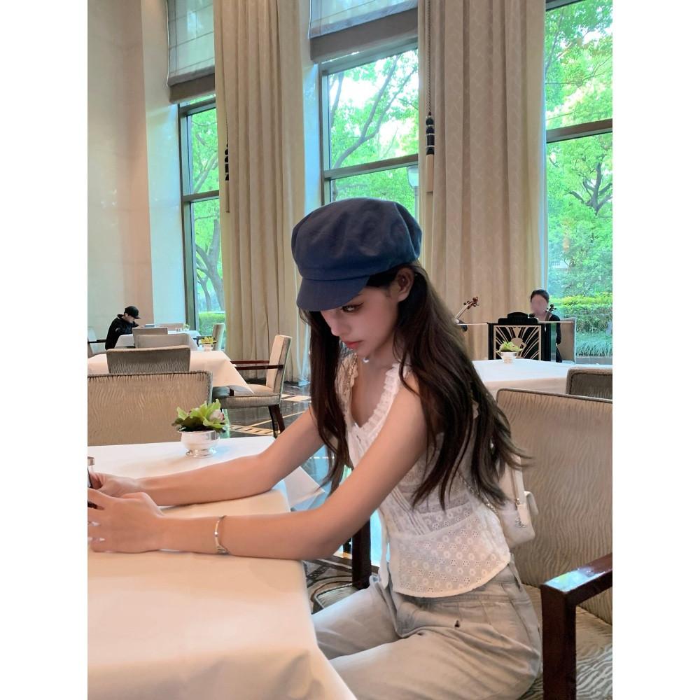 화이트 플라워 민소매 니트탑