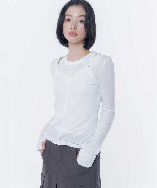 Layered line sheer long sleeve WHITE