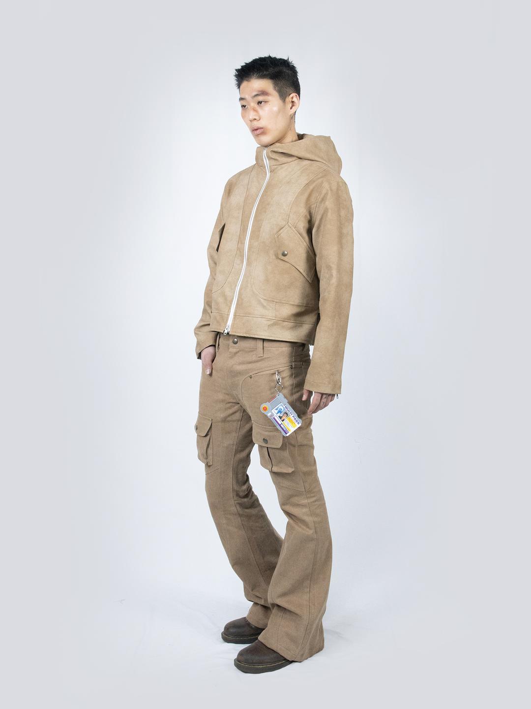 Curved Cargo Flare Pants (Beige)