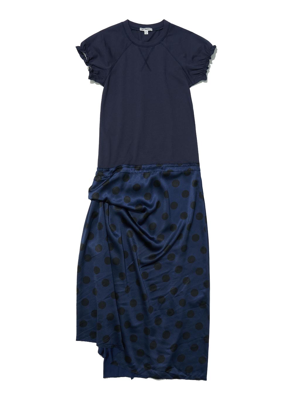 [WOMEN] DRAPE DOT PRINTED PUFF COMBI DRESS_NAVY