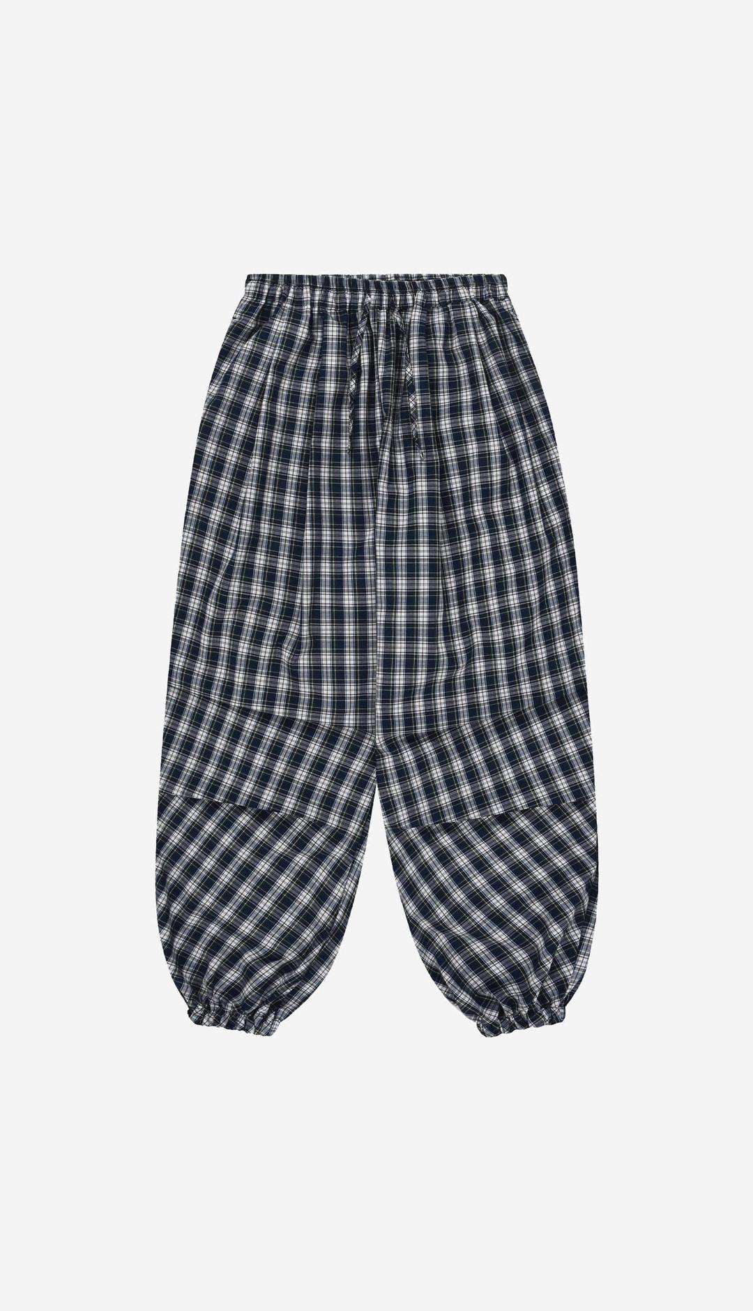 168. Check Pin-tuck Pants _ Navy check