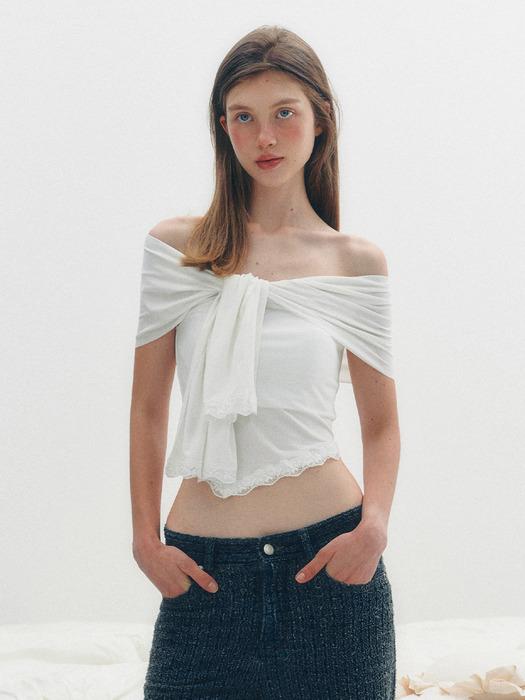 OFF SHOULDER LACE TIED  T-SHIRTS_TT5S216IV