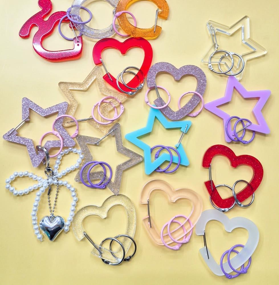 아크릴 카라비너 홀더 아크릴 하트 별 키홀더 키링 열쇠고리