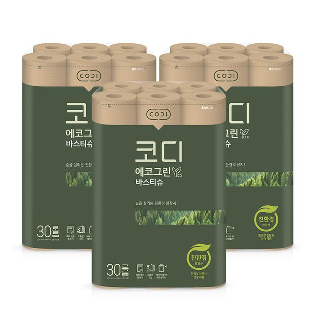코디 에코그린 바스티슈 30m 30롤 3팩 친환경 화장지