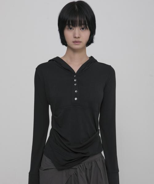 Asymmetrical Draped Hoodie (FL-187_Black)