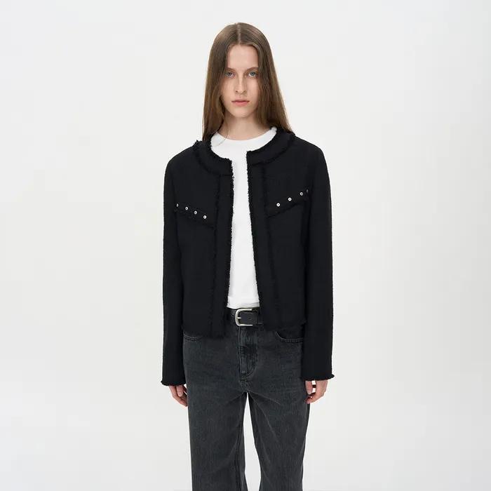 빈티지 스터드 트위드 자켓 BLACK