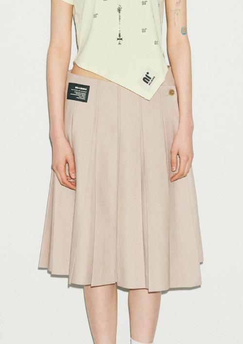 S05.00 Unbalanced Wrap Pleated mid skirt_Beige