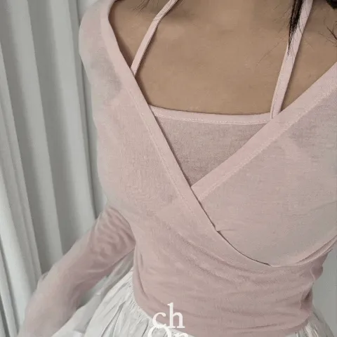 플리에 발레코어 랩 가디건 홀터넥 티셔츠 2colors