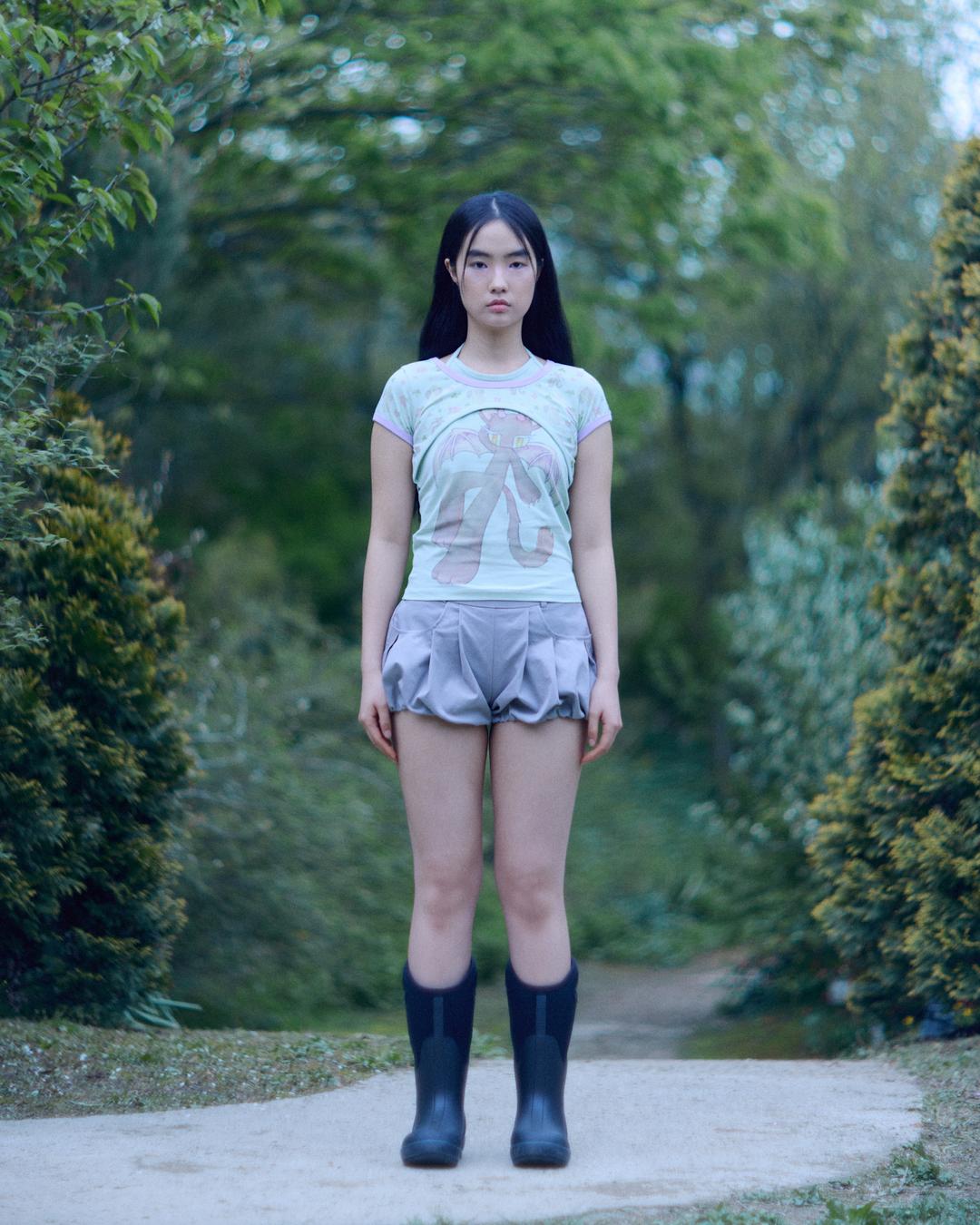 Haulter Neck Bolero Print T shirt(Pistachio)