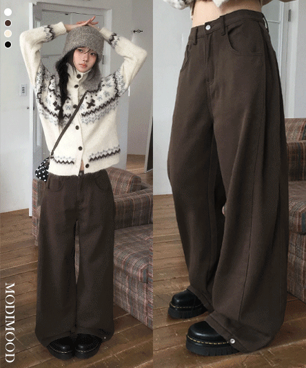 기모선택! [골반커버🖤/모델극찬/기장선택] 사이드 스냅 3-way 와이드 코튼 핀턱 팬츠-5color