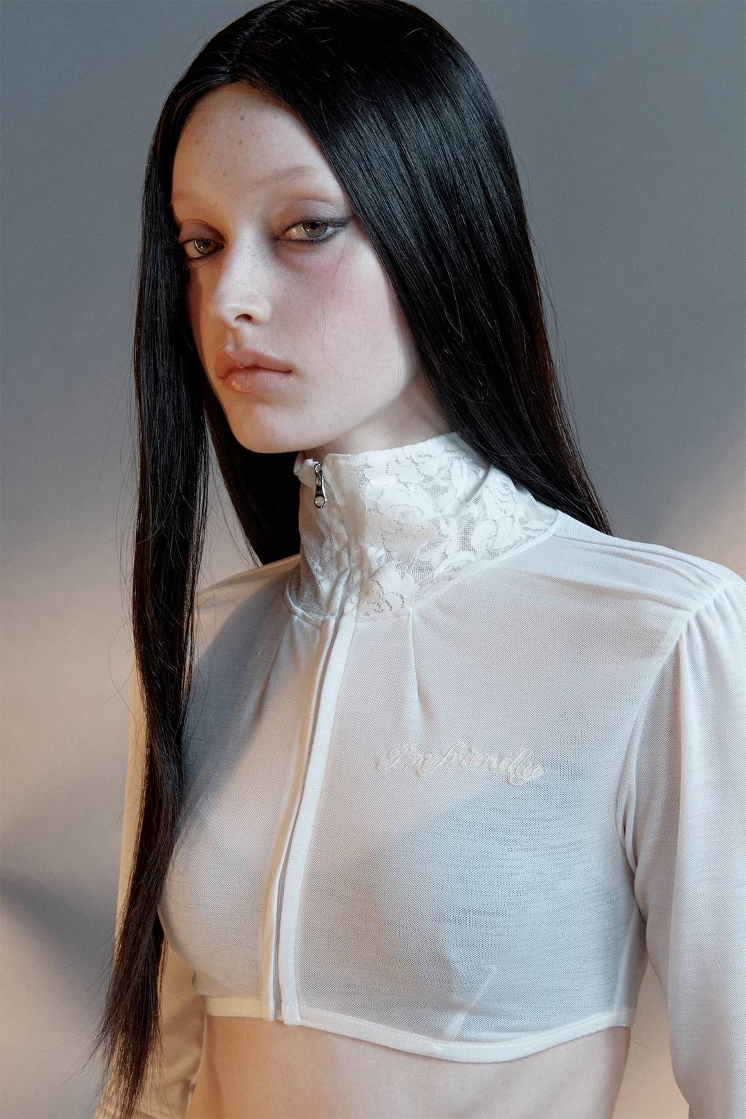 Casper Lace Zip-up Tee Ghost Sheer