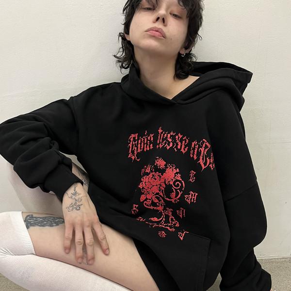 Acid rose hoodie black(washed)