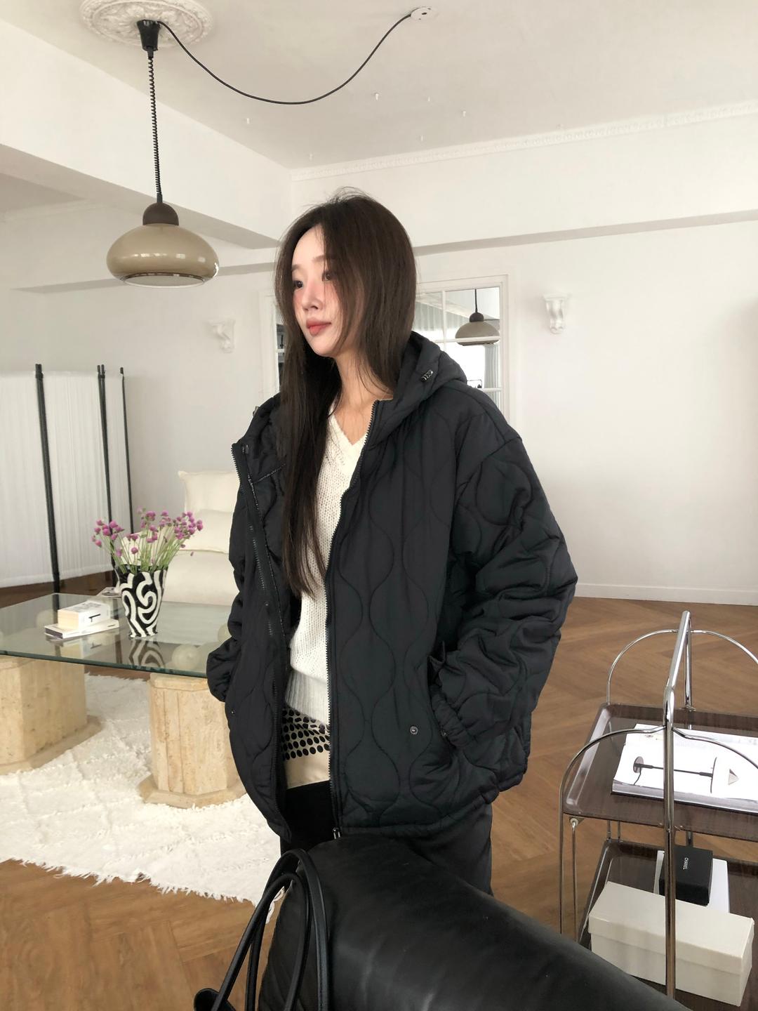 Quilting hoodie puffer-3color