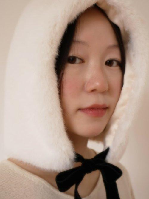 Poiu Ribbon Hood Hat Ivory