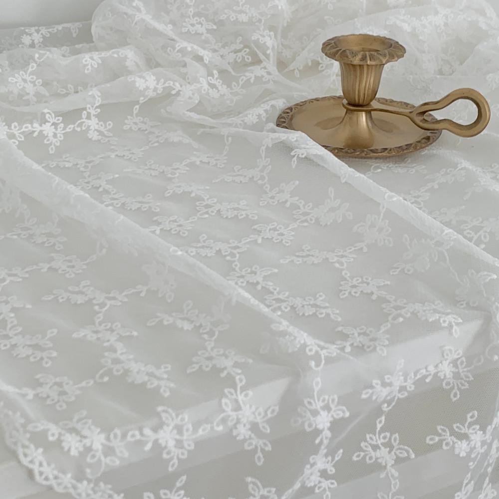 [망사] 플라워리프 자수 레이스 원단 2colors 레이스 커튼