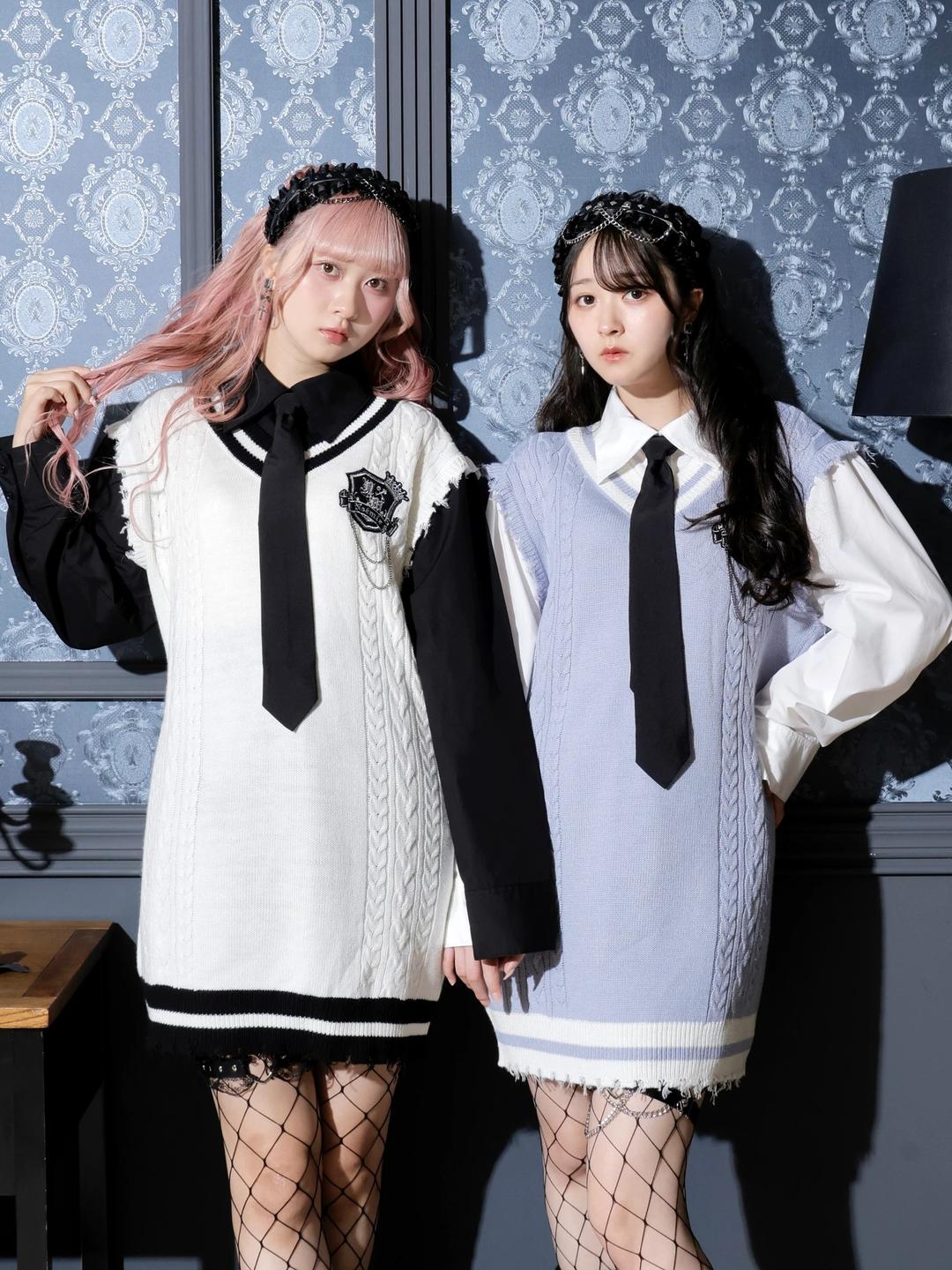 ケーブルフェイクレイヤーユニセックスニットベスト