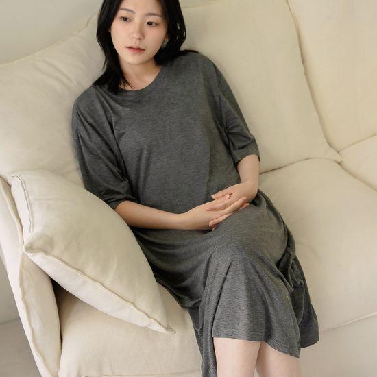 마른파이브 모달 베이직 롱 원피스 잠옷 (블랙/차콜/라이트그레이)