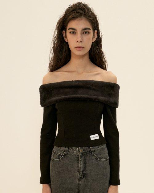 Fur off-shoulder top_Black