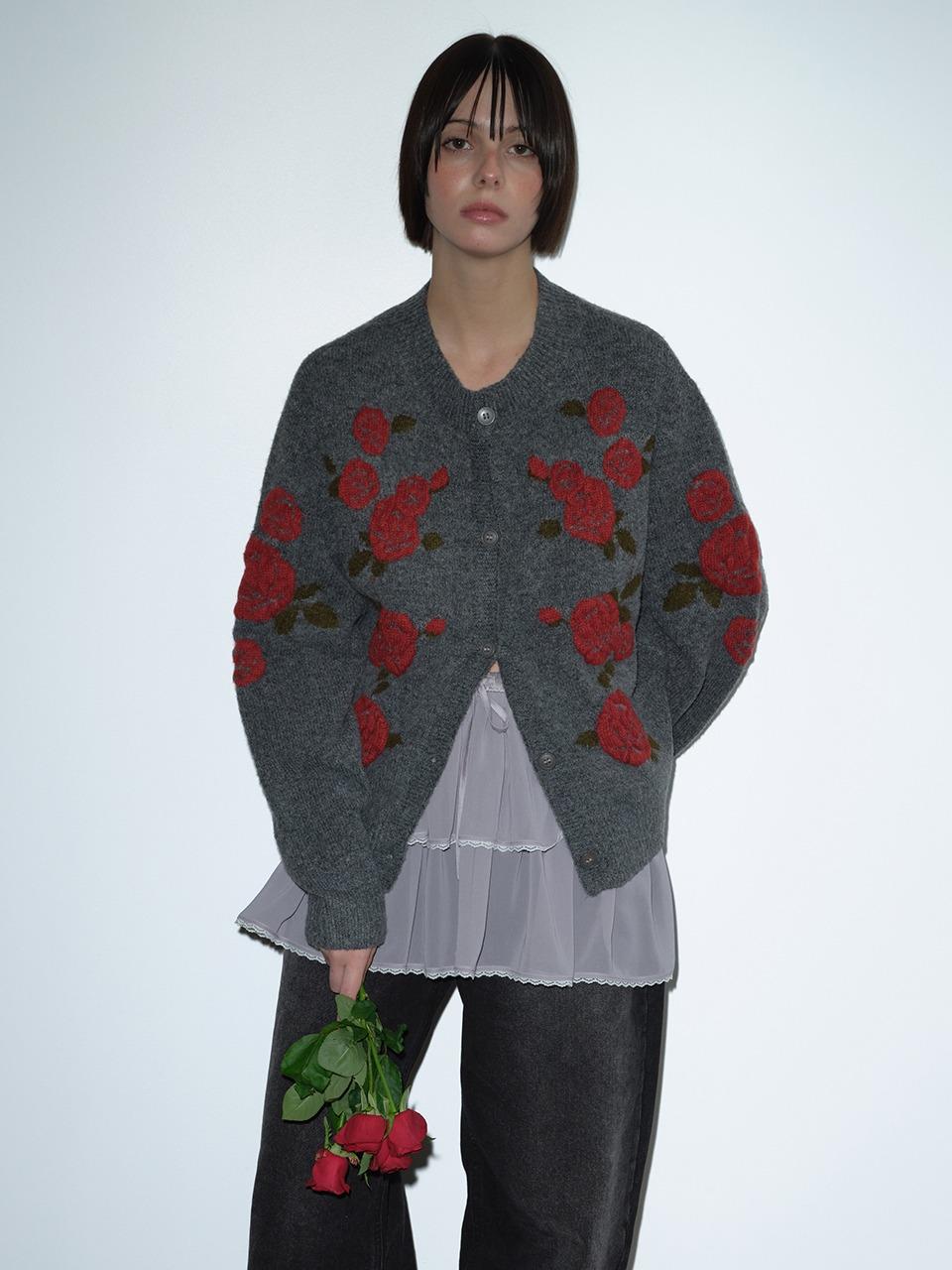 [12/23예약발송]ROSE JACQUARD CARDIGAN (GREY)