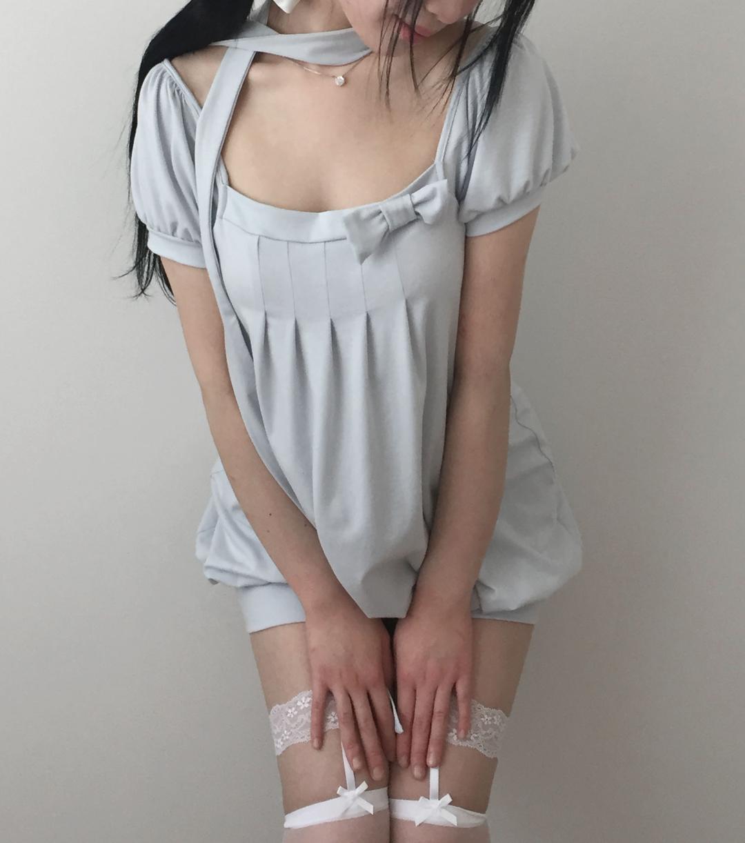 Ribbon Pleated Dress Scarf Set (baby blue)