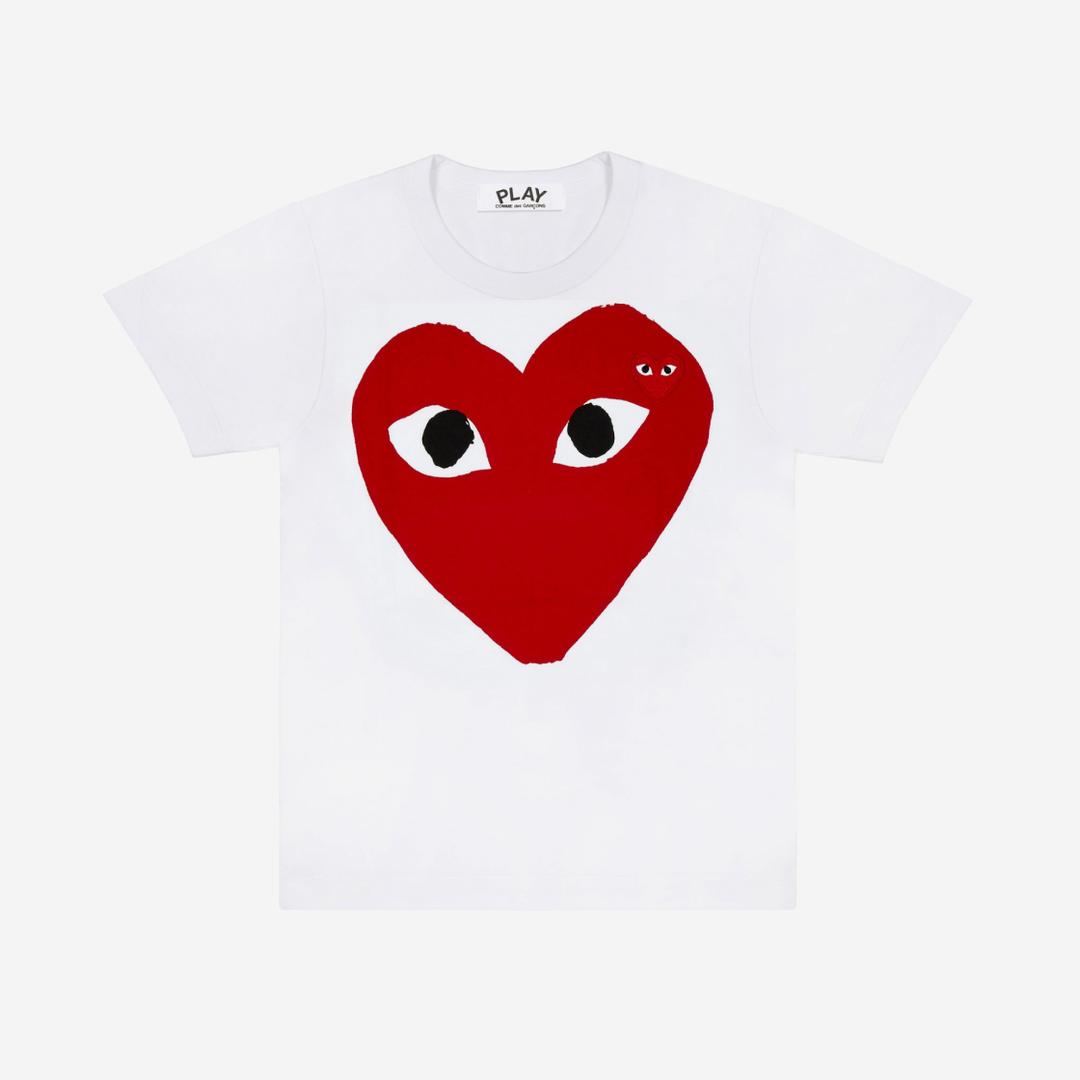 Play Comme des Garcons Red Double Heart T-Shirt White