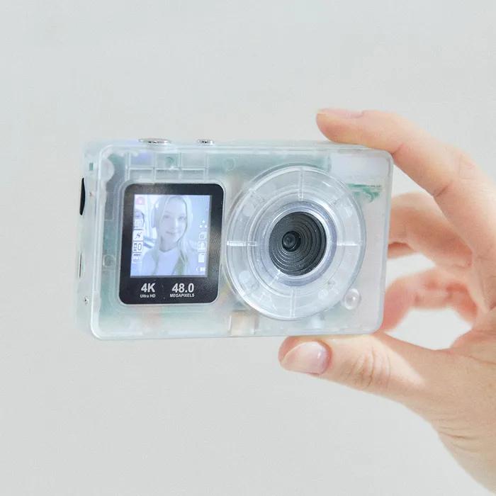 디얼 셀피모드 투명 빈티지 디지털 카메라