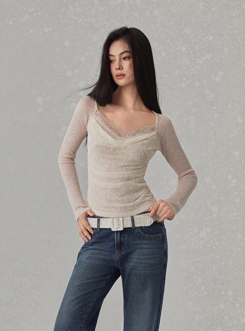 Sheer Lace Layer Fitted Top